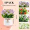 Der Rose 4 Pack Fake Flowers Small Artificial Faux Plants Indoor in Plastic Macaron Pot Spring Decor for Centerpiece Table Decorations Home Office Desk Decor